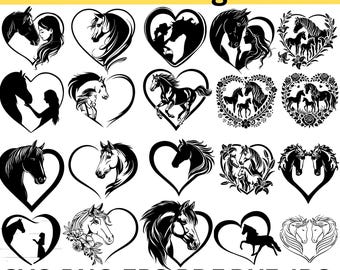 Corazón de caballo SVG / Esquema de amor ecuestre / Archivo de corte para amantes de los caballos
