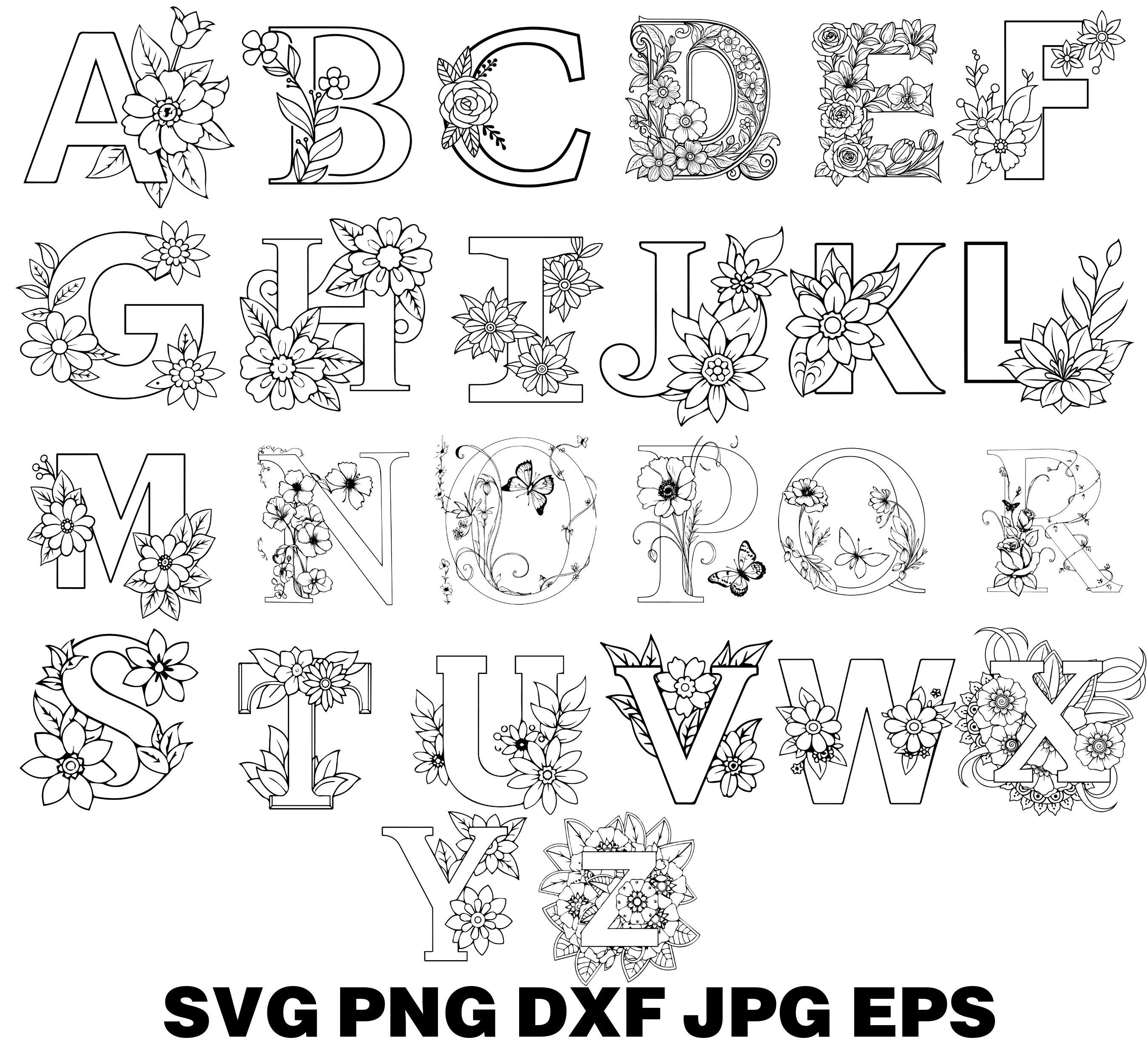 Floral Monogram SVG | Alphabet Letter Flower Design | Cricut ...