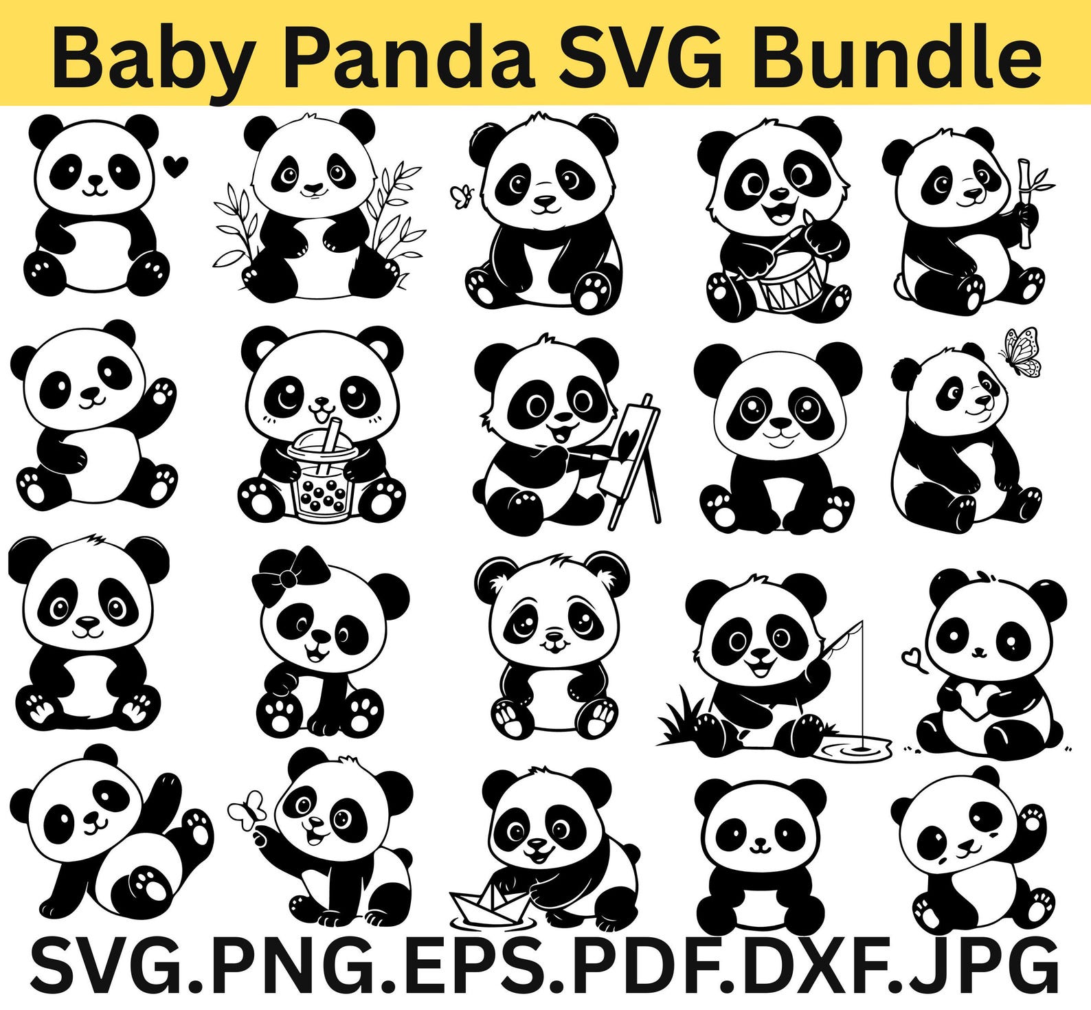 Cute Baby Panda SVG | Kawaii Panda Clipart | Cricut Cut File | Nursery ...
