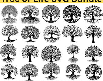 Arbre de vie SVG | Clipart arbre mandala spirituel | Dessin au trait bohème | Fichier de coupe Cricut & Silhouette