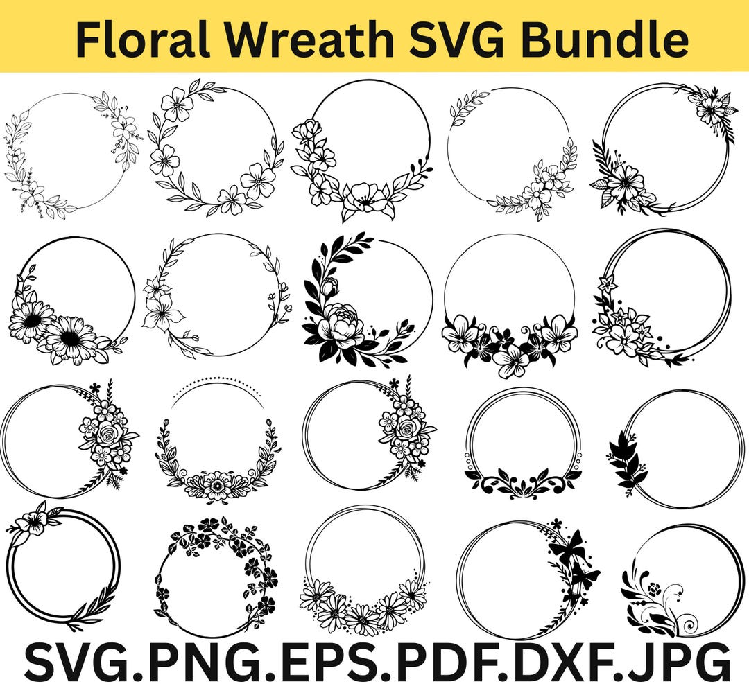 Floral Wreath SVG | Flower Circle Frame Cut File for Cricut ...