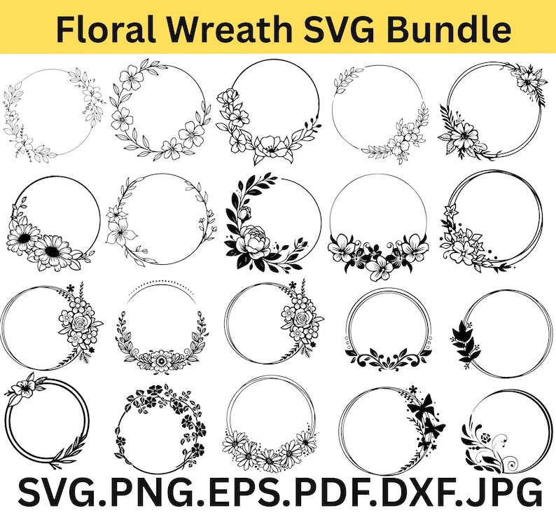Floral Wreath SVG | Flower Circle Frame Cut File for Cricut ...