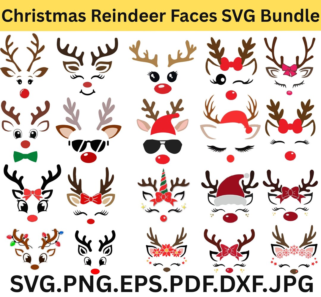 Christmas Reindeer Faces SVG | Cute Rudolph Clipart | Holiday Cricut ...