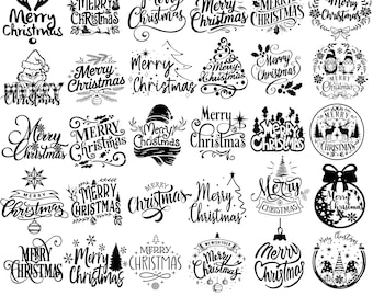 Merry Christmas Text SVG, Holiday Lettering Cut File for Cricut and Silhouette, Christmas Card, T-Shirt,