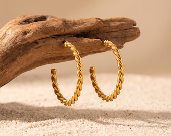 Orecchini a cerchio intrecciati in acciaio inossidabile, cerchi minimalisti a corda dorata, orecchini di tendenza con texture, gioielli per tutti i giorni