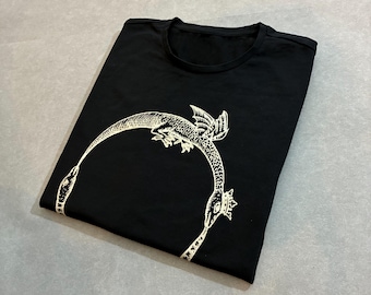 Ouroboros Dragon T-Shirt – Hand Screen Printed Alchemical Serpent, Discharge Ink on Black Tee