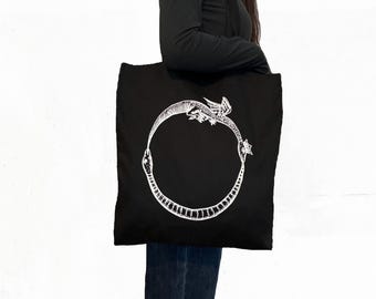 Ouroboros Dragon Snake Tote Bag – Hand-Printed Graphic Bag