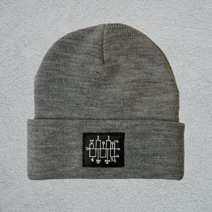 Alchemy Sigil Beanie – Light Grey Occult Patch Hat