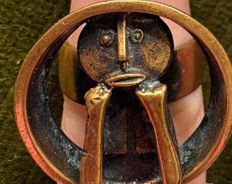 Jorma Laine “Face Mask” Bronze Ring – Turun Hopea Finland, 1970s