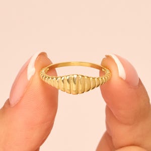 14k Solid Gold Bold Croissant Ring, Minimalist Twisted Dome Ring, Dainty Stackable Pinky Signet Ring, Thick Yellow, Rose, or White Gold Ring
