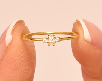 14k Solid Gold Marquise Diamond Wedding Ring , Dainty Multi Stone Bridal Band, Thin Stackable Engagement Ring, Minimalist Gift for Her