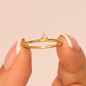 14k Solid Gold Single Solitaire Diamond Ring, Diamond Engagement Ring, Stacking Single Diamond Ring, Dainty Solitaire Round Stone Gold Band