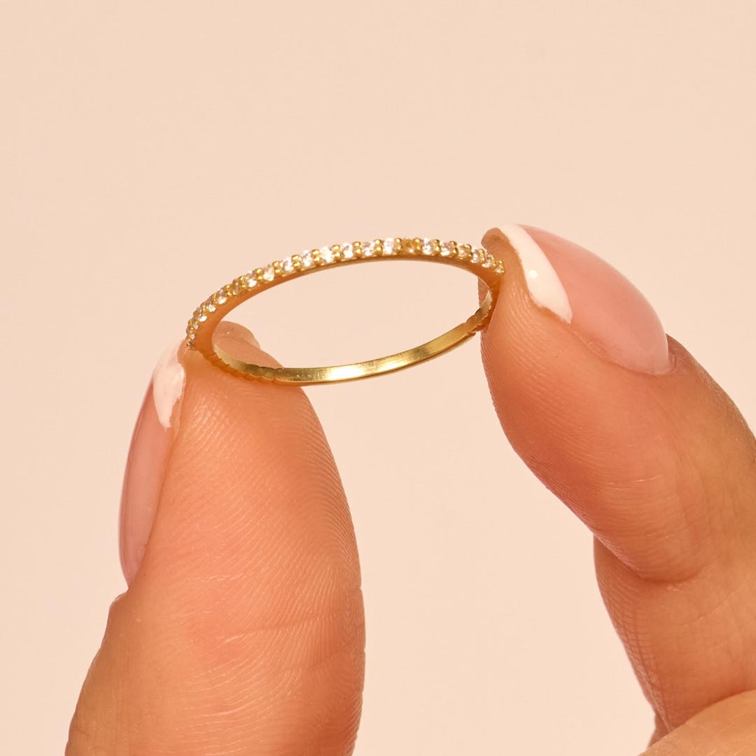 Half Eternity Diamond Ring, 14k Solid Gold Minimalist Wedding Band ...