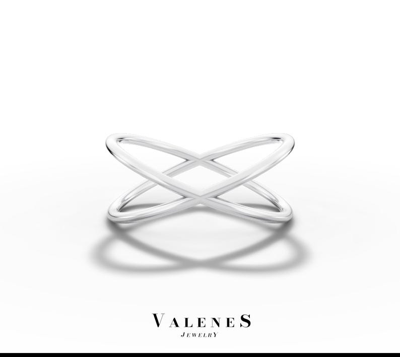 Cross Ringer Classy 14k Solid Gold X Ring, Slim Criss Cross Double Ring, Dainty Minimalist ...