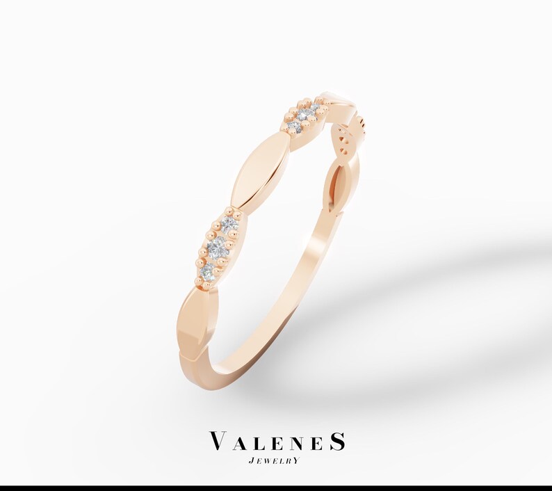 Vintage Diamond Wedding Ring, 14k Gold Half Eternity Diamond Ring ...