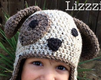 Little Doggie Crochet Beanie PDF Pattern - Puppy Dog - newborn, baby, kids, toddler - beanie, earflap, braids - Instant Digital Download