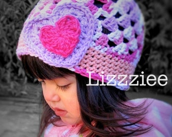 Crochet hat pattern - Little Sweethearts crochet beanie hat PDF Pattern - Newborn baby toddler child adult sizes  - 12mo 18mo 2t 3t