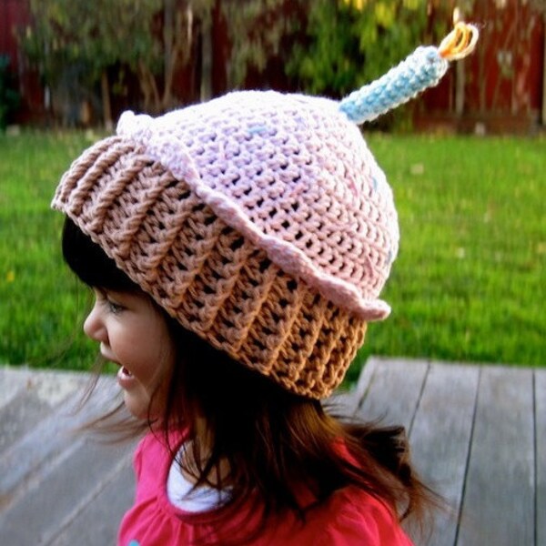 Little Cupcake Hat Pattern PDF Crochet  - fun birthday gift - instructions for beanie, earflap, braids - instant Digital Download