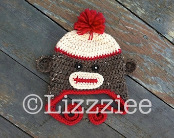 Pattern Sock Monkey Hat Crochet PDF - instructions for beanie, earflap, braids - Newborn, baby, Kids, Teen Adult - Instant Digital Download