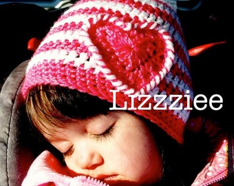 Striped Heart PATTERN pink toddler baby girls beanie hat. Warm and cute hat. Instant Download