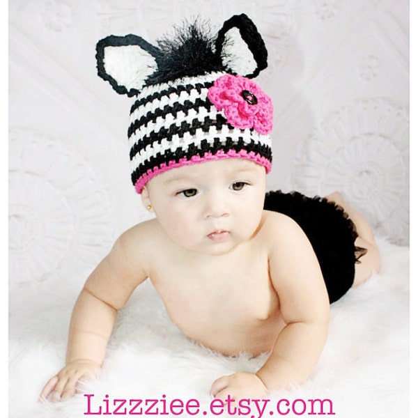 Zebra Crochet Hat Pattern PDF - fun to make for gifts - instructions for beanie, earflap, braids - Instant Digital Download