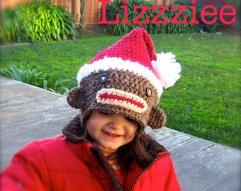 Sock Monkey Santa Crochet Hat PATTERN - Instructions to make super cute and easy hats - baby toddler child teen adult