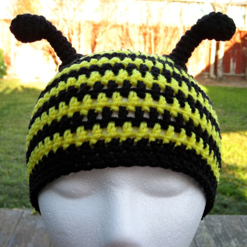 Busy Bee Crochet Hat Pattern PDF instructions to make a beanie or earflap hat with braids or ties Instant Digital Download image 3