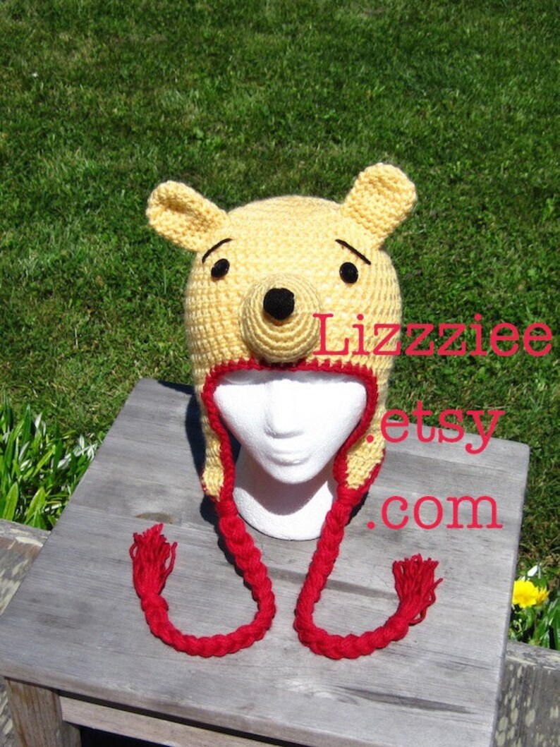 Pooh Bear Hat Pattern PDF Instructions to make earflaps and beanies in 6 sizes, newborn to adult Instant Digital Download image 5