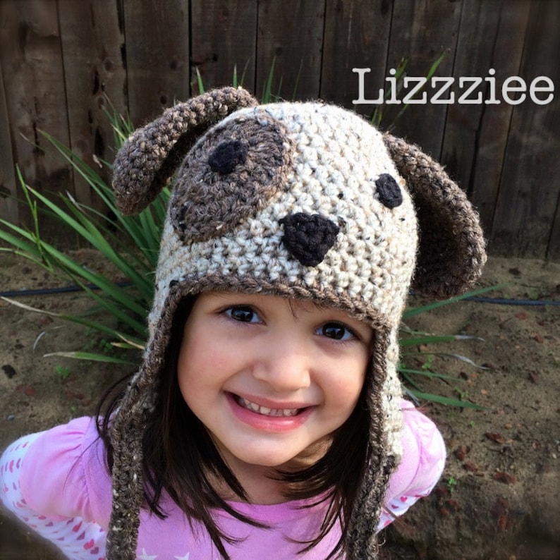 Little Doggie Crochet Beanie PDF Pattern Puppy Dog newborn, baby, kids, toddler beanie, earflap, braids Instant Digital Download image 1