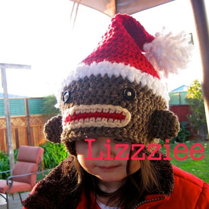 Sock Monkey Santa Crochet Hat PATTERN Instructions pour fabriquer des chapeaux super mignons et faciles bébé tout-petit enfant adolescent adulte image 3