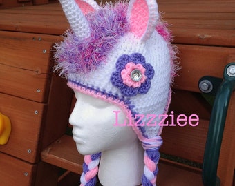 Unicorn Hat Crochet Pattern PDF - instructions for beanie, earflap, braids, ties - Instant Digital Download