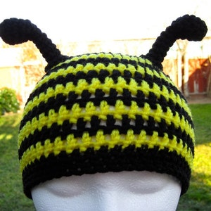 Busy Bee Crochet Hat Pattern PDF instructions to make a beanie or earflap hat with braids or ties Instant Digital Download image 1
