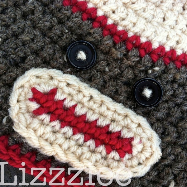 Pattern Sock Monkey Hat PDF - baby to adult crochet hat pattern - instructions for beanie, earflap, braids - Instant Digital Download