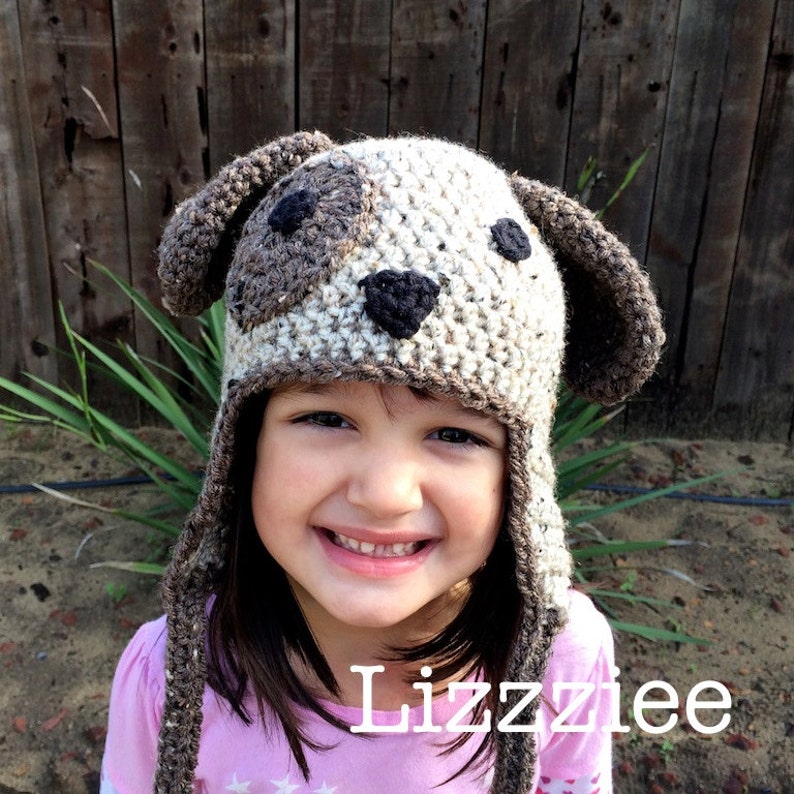 Little Doggie Crochet Beanie PDF Pattern Puppy Dog newborn, baby, kids, toddler beanie, earflap, braids Instant Digital Download image 3