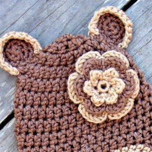 PATTERN Little Bear Crochet Beanie Hat PDF - baby to adult sizes - instructions for beanie, earflap, braids - Instant digital download