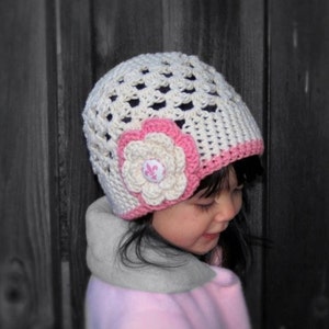 Pattern Sweet cream and rose crochet beanie hat PDF Newborn baby toddler child adult sizes 12mo 18mo 2t 3t Instant Digital Download image 3