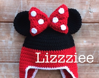 Minnie Mouse Stripe Crochet Beanie PDF Pattern - fun to make for Disneyland Disneyworld - beanie, earflap, braids - Instant Digital Download