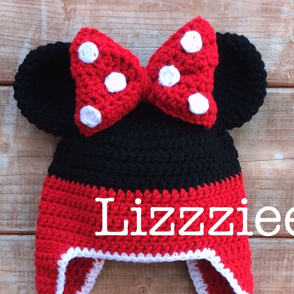 Minnie Mouse Stripe Crochet Beanie PDF Pattern - fun to make for Disneyland Disneyworld - beanie, earflap, braids - Instant Digital Download