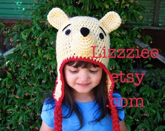 Pooh Bear Hat Pattern PDF - Instructions to make earflaps and beanies in 6 sizes, newborn to adult - Instant Digital Download