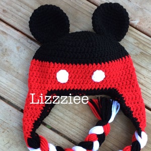 PDF Mickey Mouse Crochet Hat Pattern - Instructions to make a beanie or earflap hat 6 sizes, newborn to adult - Instant Digital Download