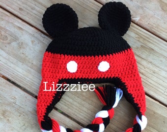 PDF Mickey Mouse Crochet Hat Pattern - Instructions to make a beanie or earflap hat 6 sizes, newborn to adult - Instant Digital Download
