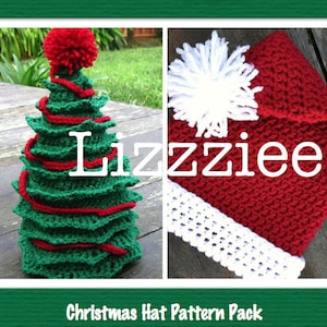Santa and Christmas Tree Hat Patterns Instructions to make super cute and easy hats baby toddler child teen adult Digital Download image 1