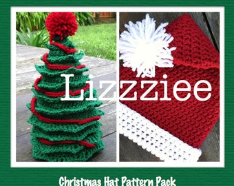 Santa and Christmas Tree Hat Patterns - Instructions to make super cute and easy hats - baby toddler child teen adult - Digital Download