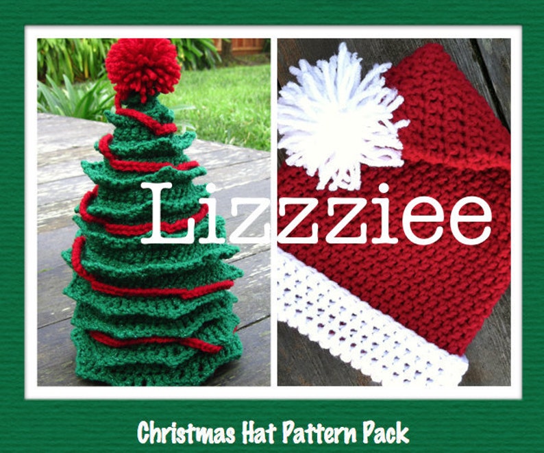 Santa and Christmas Tree Hat Patterns Instructions to make super cute and easy hats baby toddler child teen adult Digital Download image 1