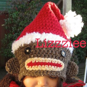 Sock Monkey Santa Crochet Hat PATTERN Instructions pour fabriquer des chapeaux super mignons et faciles bébé tout-petit enfant adolescent adulte image 2