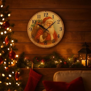 Vintage Weihnachtsmann Weihnachtsuhr - Wanduhr - Urlaub Sperrholz Dekor