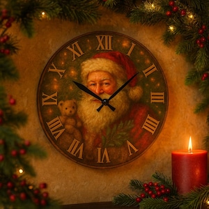 Vintage Weihnachtsmann Acryl Wanduhr | Weihnachtsdeko, römische Ziffern