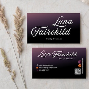 Mörk lyxig visitkortsmall i Canva | Redigerbar elegant manusmärkning QR-kod direktnedladdning