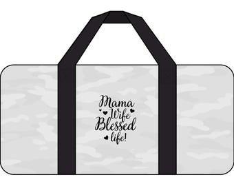 Mama Wife Blessed Life Duffel Bag | Camo Travel Gym Overnight