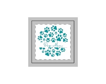 Funda de cojín decorativa con diseño de huella de pata en color turquesa y círculo para mamás perrunas.